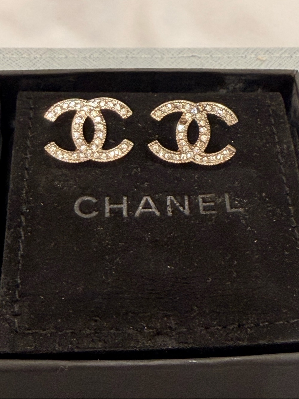 CHANEL CC Crystal Logo Stud Earrings